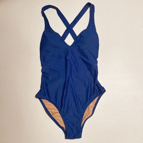 J. Crew Long Torso Swimsuit High-support cross-back one-piece Blue Size 4 NWT - Picture 3 of 9